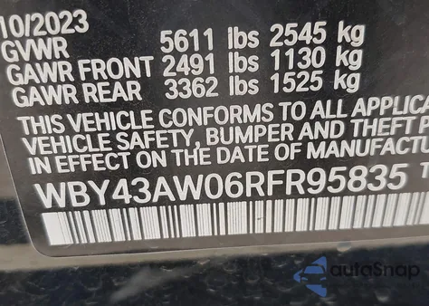 2024 BMW I4 Edrive35 из США, поврежденный, VIN WBY43AW06RFR95835